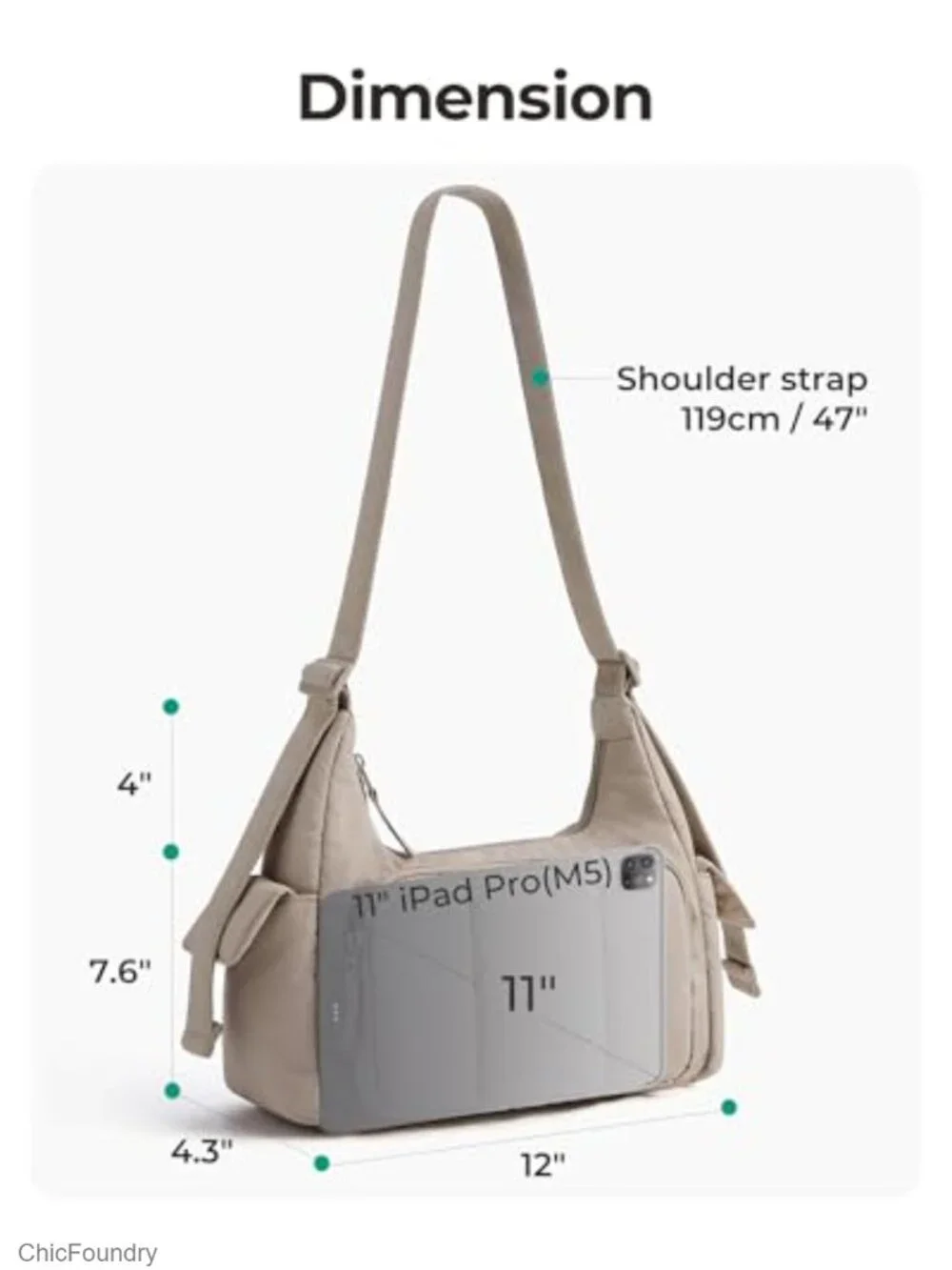 Water-Resistant Nylon Puffer Crossbody Hobo Bag, Fits 11